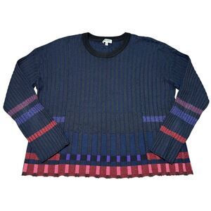 Kenzo Paris Navy Blue Cotton Wool Blend Ribbed Lurex Crew Neck Sweater, Medium